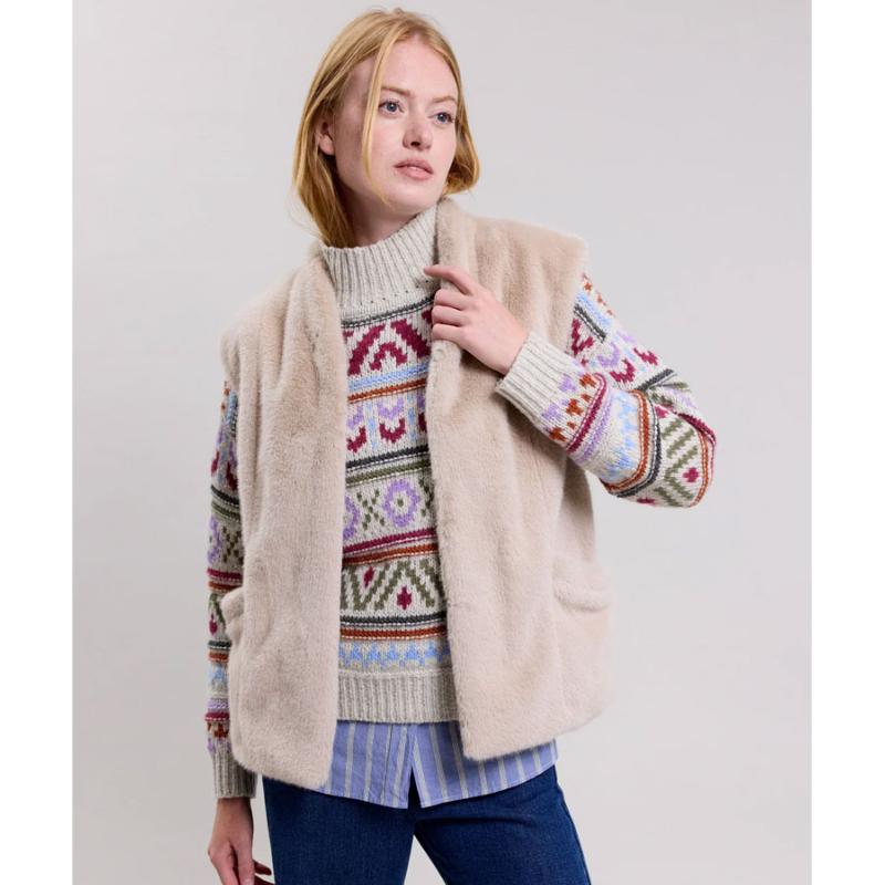 HARTFORD - Gilet Vasco en fausse fourrure beige